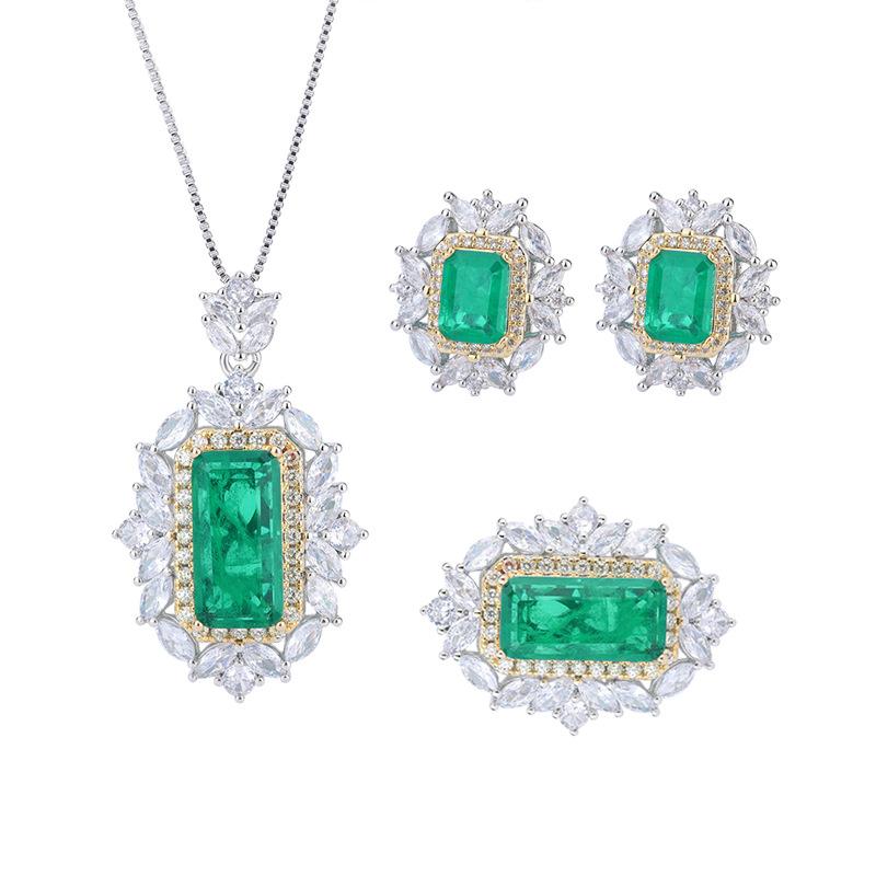 Jewelry Copper Bottom Gold Plated Jewelry Set Simulation Emerald Diamond Pendant Ring Main Stone 8 * 16 6 * 8