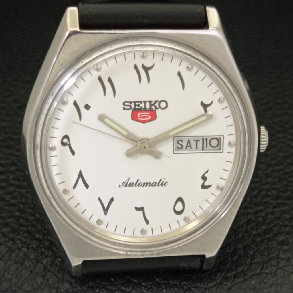 JAPAN VINTAGE SEIKO 5 AUTOMATIC 6309A MENS ARABIC WHITE DIAL WATCH A701504-5 R206b-a701504