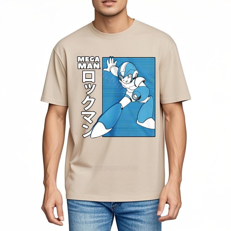 Top Tees Oneck Casual Tee Mega Man Blue Robot Design Brand Comfort Tshirt New Arrived Workout Tshirt Comfortable
