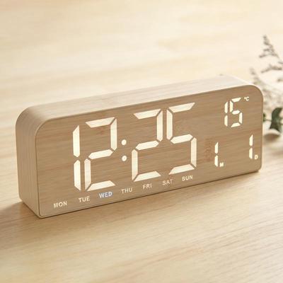 Large LED Alarm Clock with Wood Grain Design