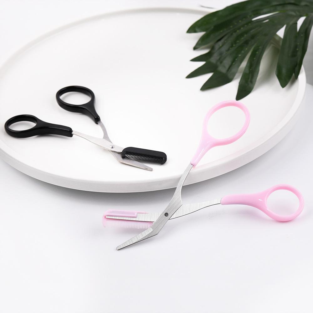 Korean Stainless Steel Eyebrow Trimming Scissors with Comb