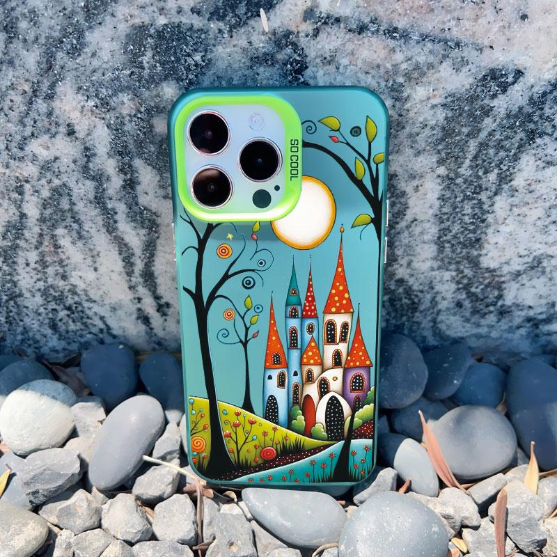 Colorful Forest Town Phone Case for Iphone 16 13 12 Pro Max 13 Mini 11 15 14 Pro Max Plus Fashion Laser Shockproof Back Cover