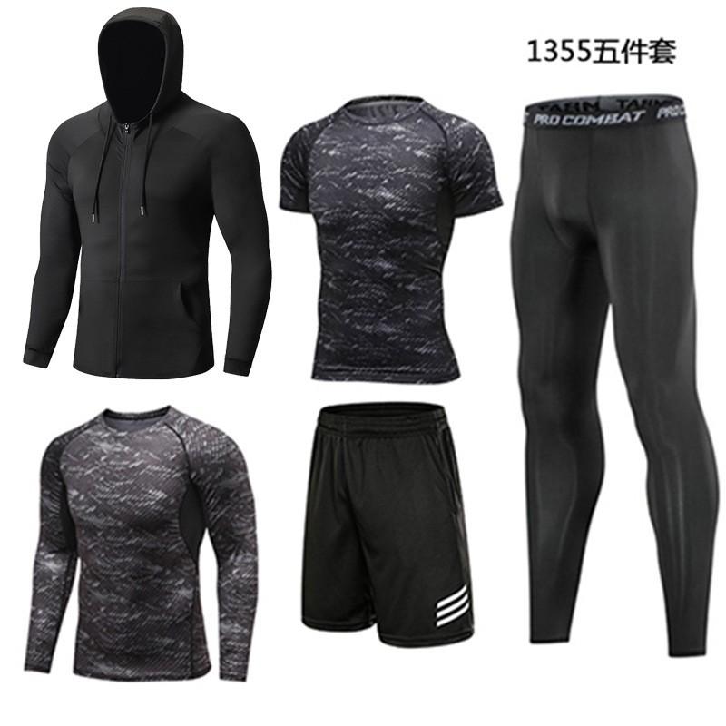 Mens 5-Piece Quick Dry Breathable Cycling Jersey Set Training Running Sportswear
