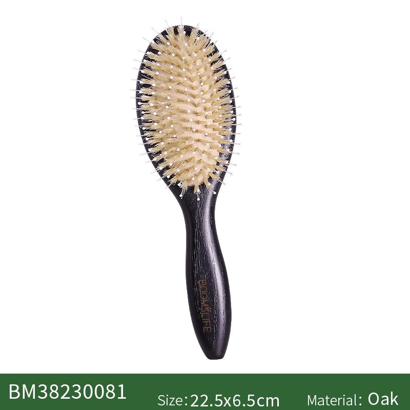 BOOMSLIFE Name Boar Bristle Hair Brush Mix Nylon Oak Wood Black Color Handle Hairbrush Women Scalp Massage Hair Comb boar brush