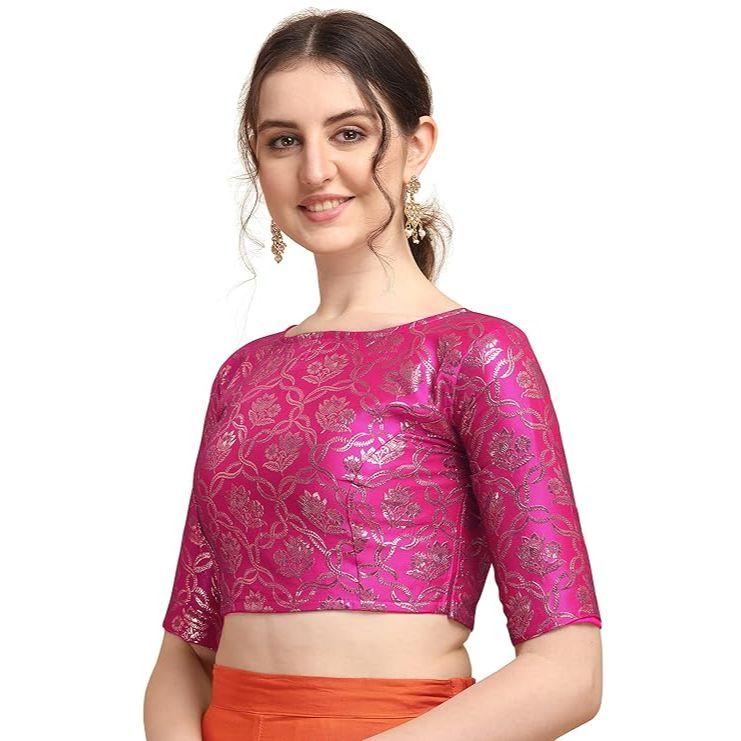 Womens Jacquard Boat Neck Saree Blouse