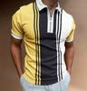 Short-sleeve Polo Shirt with Vertical Stripes, Half-zip Placket, Stylish Casual Top