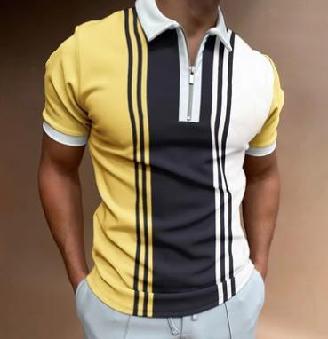 Short-sleeve Polo Shirt with Vertical Stripes, Half-zip Placket, Stylish Casual Top