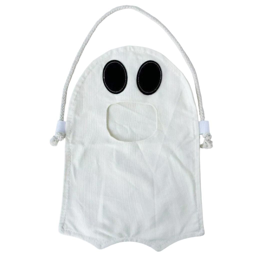 Halloween Ghost Candy Bag Portable Treat Storage Sack with Drawstring Handle Reusable Fabric Gift Holder for Party Favors and Trick or Treat