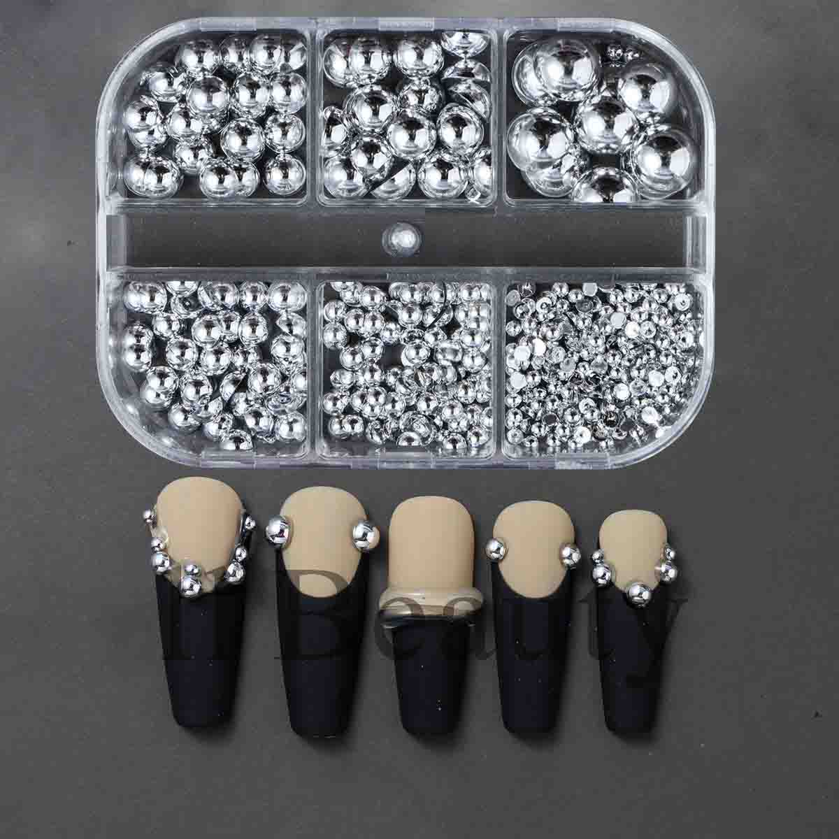 

6 сіток для нігтів Металеві намистини Прикраси для нігтів Срібло Золота Ікра DIY Інструмент Шпильки для нігтів Аксесуари