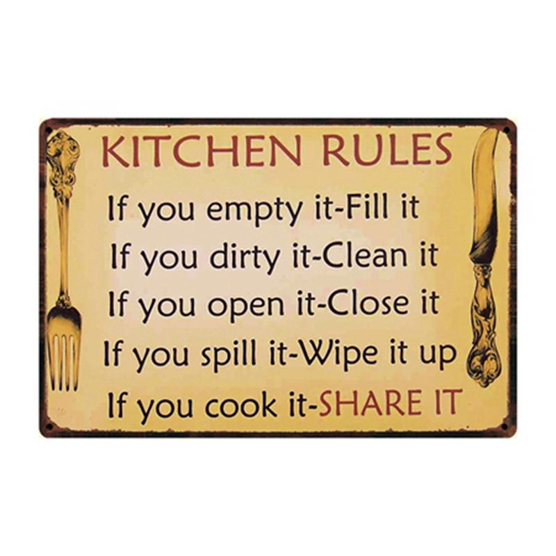 

[ Kelly66 ] Kitchen Rules Metal Sign Tin Poster Home Decor Bar Wall Art Painting 20*30 CM Size y-2277