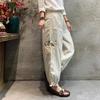 מכנסי קז'ואל לנשים נוחים עם כיס אלסטי נושמים מכנסיים כותנה פשתן הרג'וקו מכנסי מותן רפויים מכנסי אופנה קוריאנית