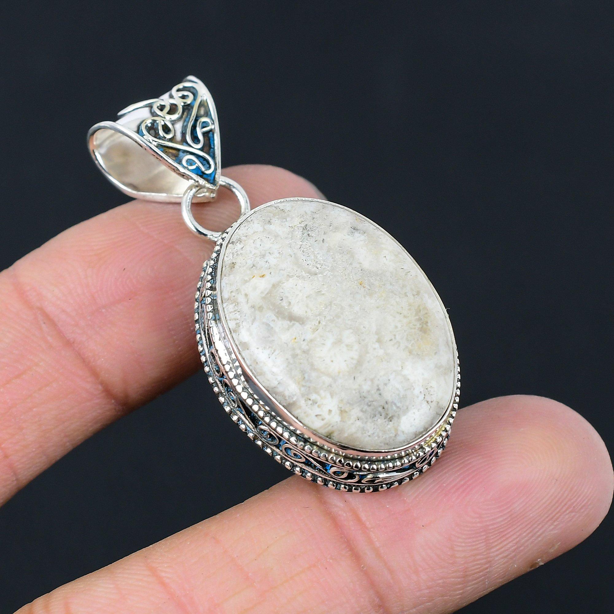 Daughters Day Deal Natural Fossil Coral Wife Wedding Pendant Jewelry 925 Silver