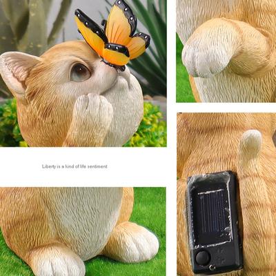Solar Cat Butterfly Statue Cute Small Animal Decoration Outdoor Garden Ornament Decor Accessories Solar Butterfly Light Figurines For Home Office...