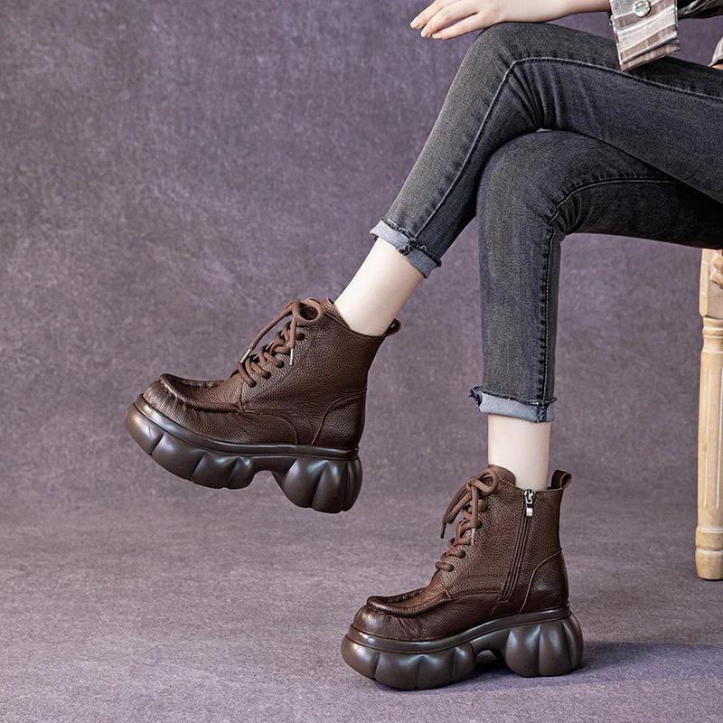 7СМ Новая Мода Осень Весна Ботинки Мокасины Мотоциклетная Обувь Натуральная Коровья — фото 6