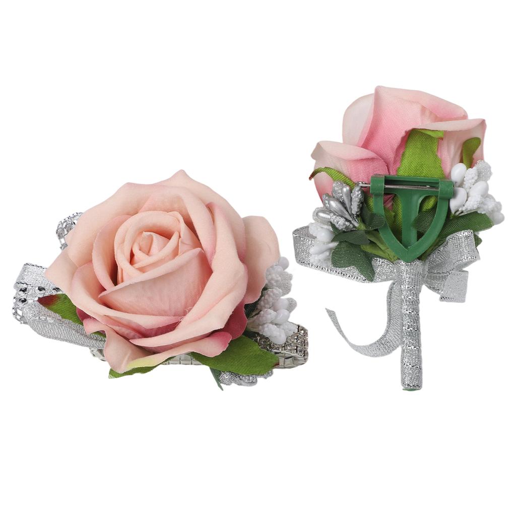 2PCS Elegant Rose Corsages For Bride Groom Bridesmaids Wedding Ceremony Anniversary Formal Dinner Party Marriage Prom