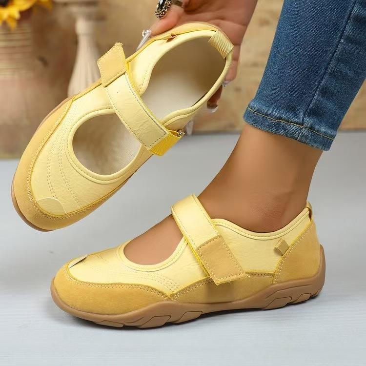 

2025 spring and autumn new large size Velcro casual height increase sports shallow mouth single shoes soft sole single shoes 42 жёлтый