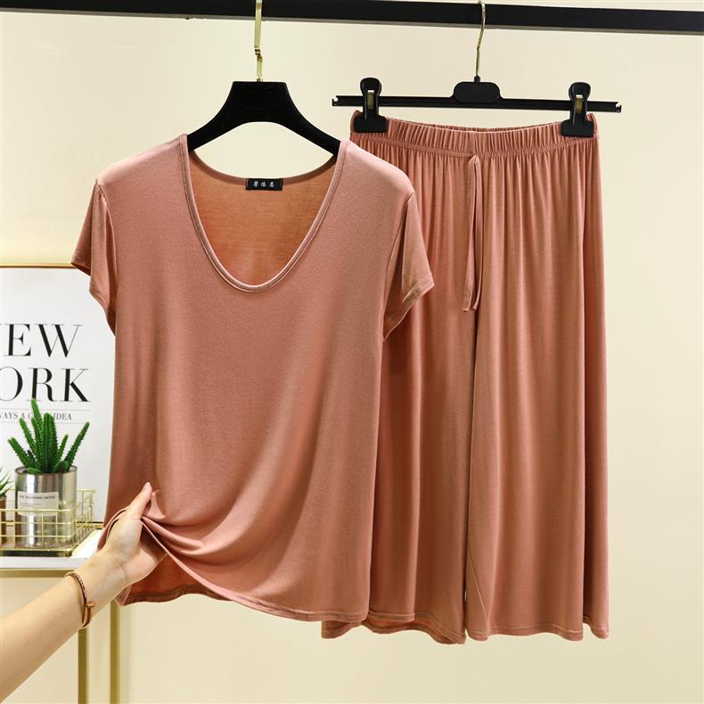 

Женский повседневный комплект из двух предметов: Модальная футболка с U-образным вырезом и брюки с высокой посадкой, завязкой на талии и широкими штанинами 3XL