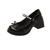Mary Jane Shoes Women's 2025 Autumn New Fashion Single Shoes Sweet Bow Thick Heel Pearl Small Leather Shoes