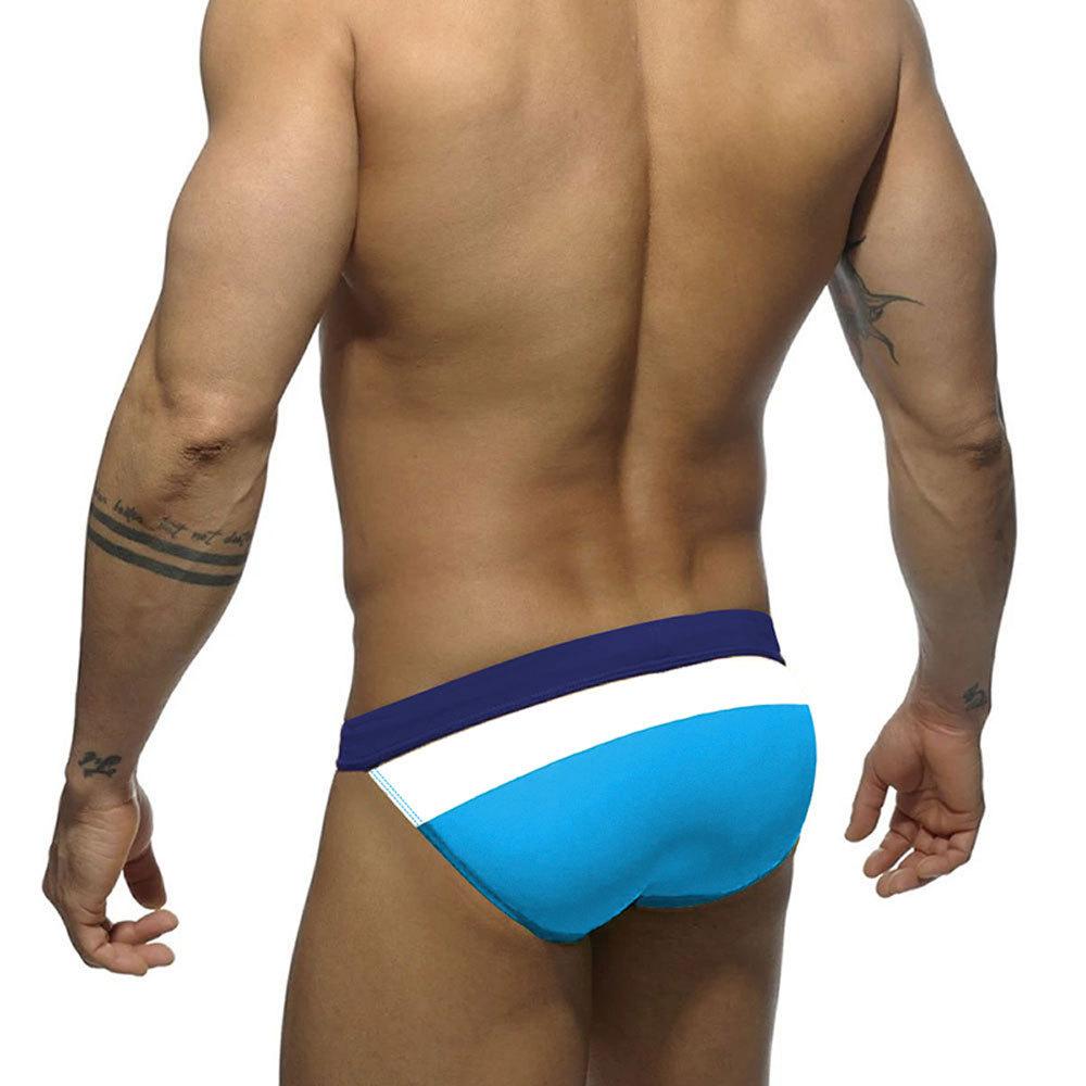 Men's High Slit Sexy Triangle Swimming Trunk Quick Dry Drawstring Color Blocked Beach Shorts