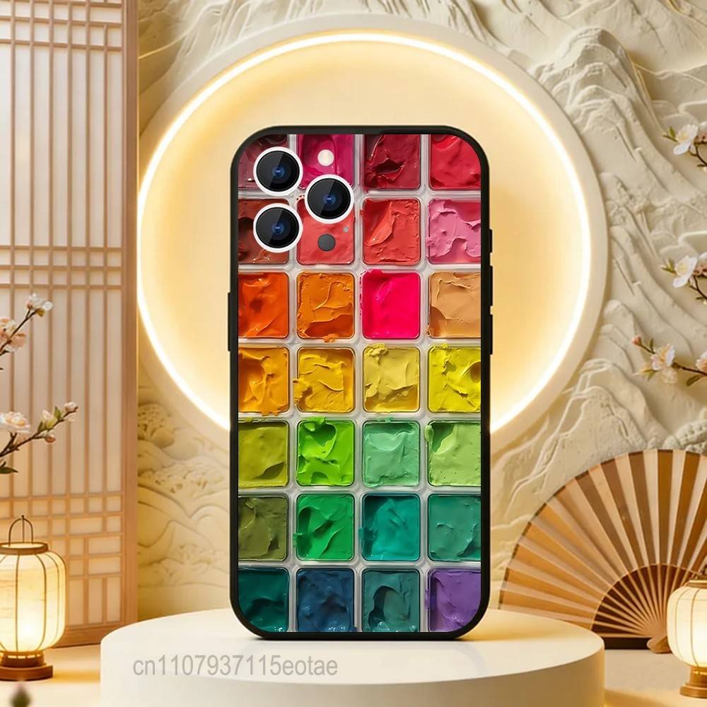 Watercolors Set Paint Palette Phone Case For iPhone  17,16,15,14,13,12,11,Pro,Max,Plus,E,Air,Mini Black Shockproof Funda Cover