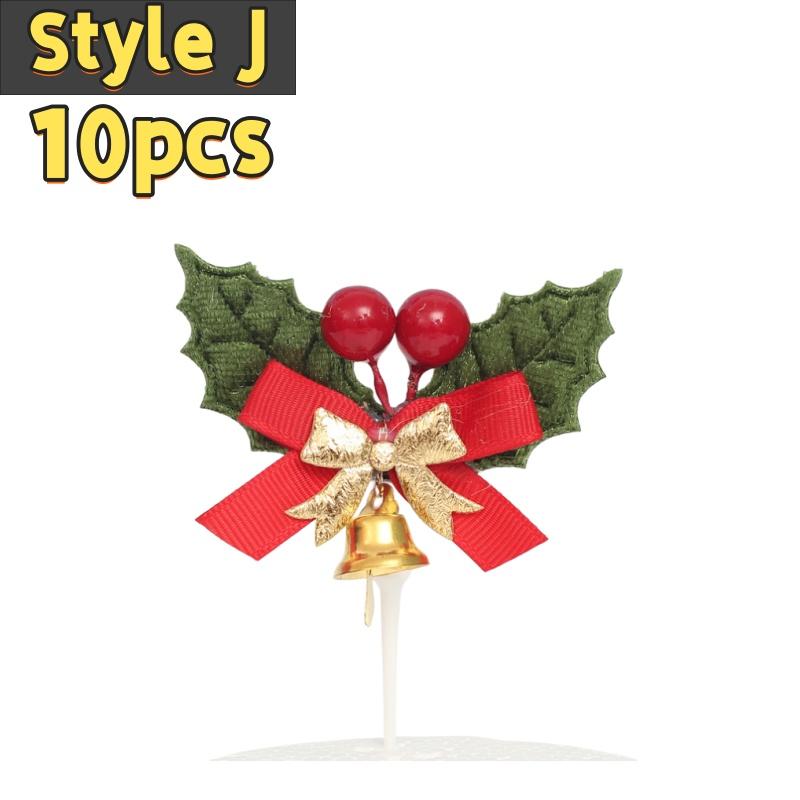 10pcs Christmas Cake Picks Cake Toppers with Bow Holiday Cupcake Toppers Wreath for Holiday Christmas Cake Ornaments Decorations