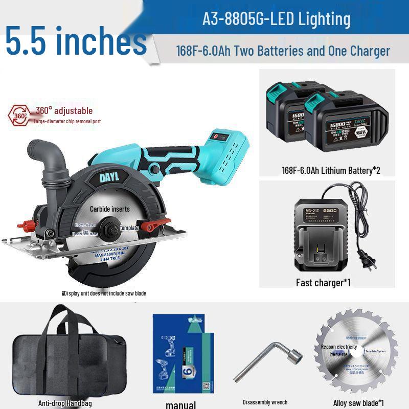 High-Power 6-Inch Brushless Circular Saw - Lithium Battery Stone/Woodworking Electric Handheld Cutter