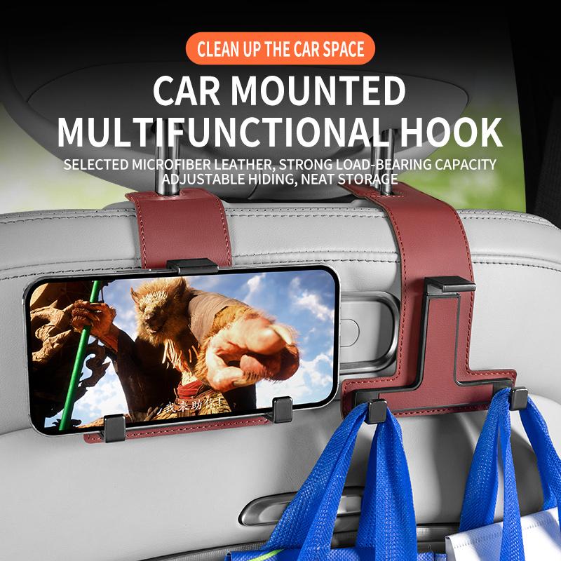 Car Headrest Bag Hook Hanger Auto Backseat Bracket Mobile Phone Holder Leather Rear Seat Hanging Dual Handbag Hooks Accessories