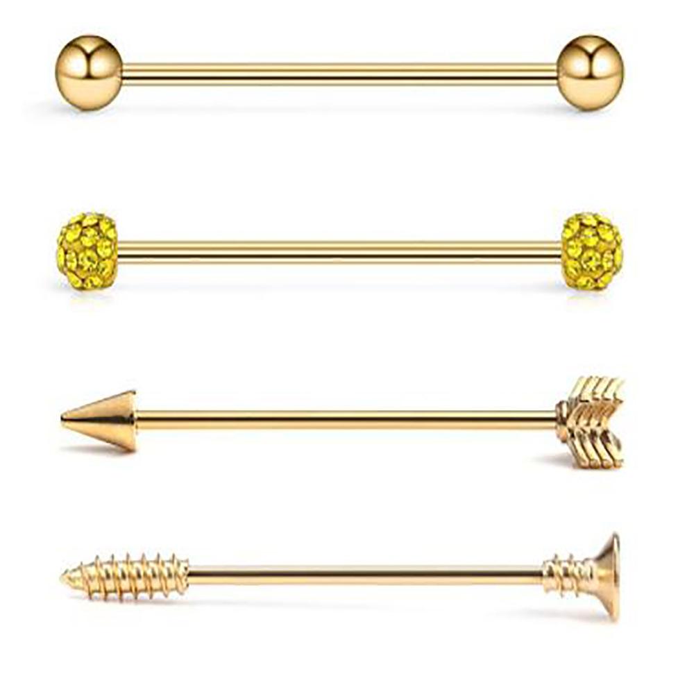YW 4PC Gold Ear Industrial Barbell Scaffold Bar Barbell Piercing Cartilage Earring Body Jewelry Industrial Piercing 4pcs