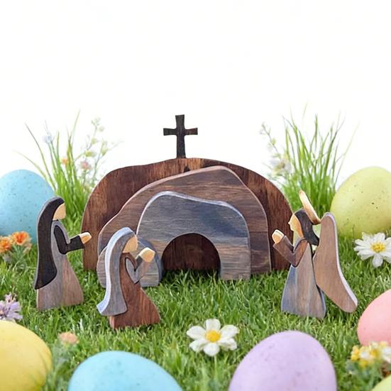 Wooden Empty Tomb Easter Decorations Jesus Resurrection Scene Table Sign Home Office Tabletop Religious Ornament Christian Gifts