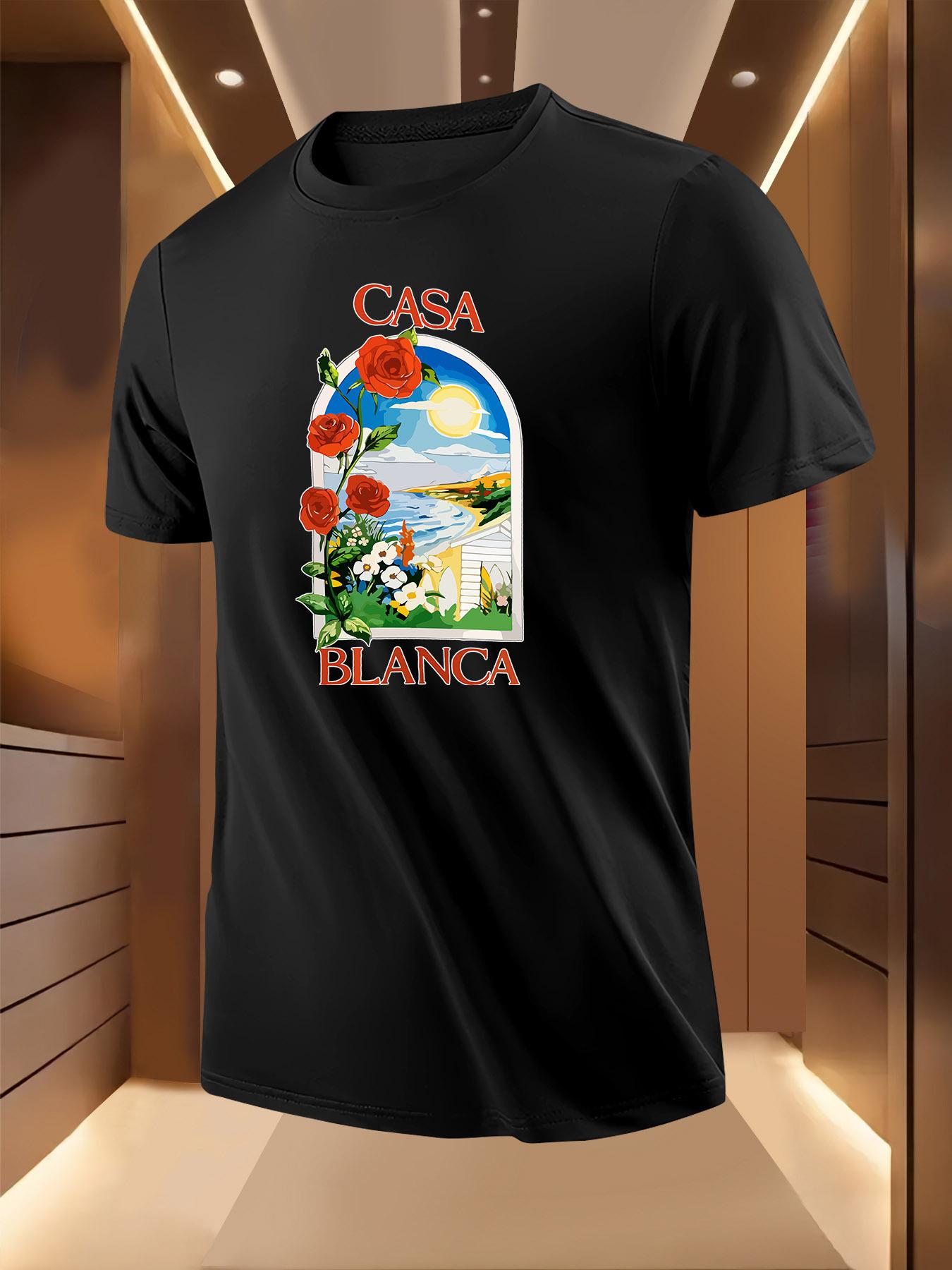 Summer Tshirt with Vibrant Rose Coastline Print - Breathable S