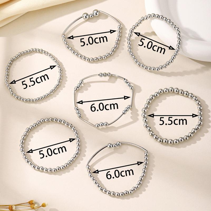 Fashion Alloy Metal Irregular Bracelet Set Sweet Cool Beaded Round Bead Chain Stacked Bracelet Women