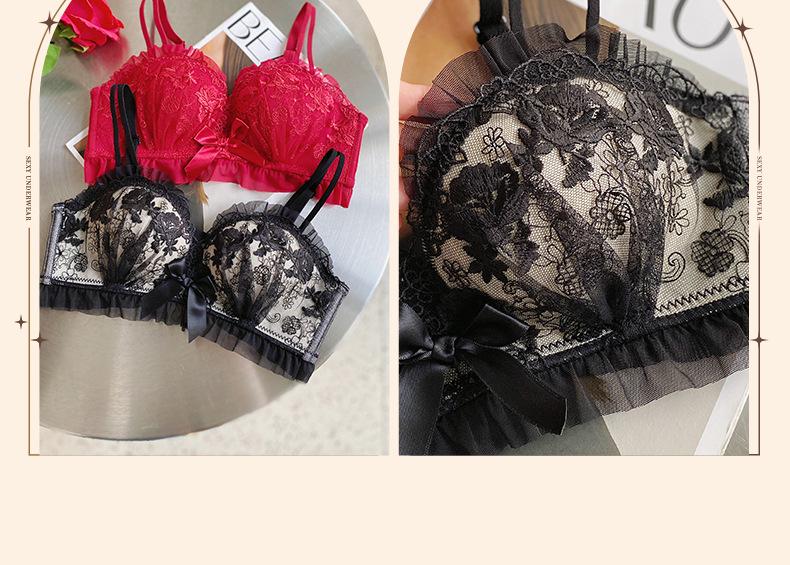 Elegant Black Lace Push-Up Bra & Panty Set with Wireless Side Support for Small Chest