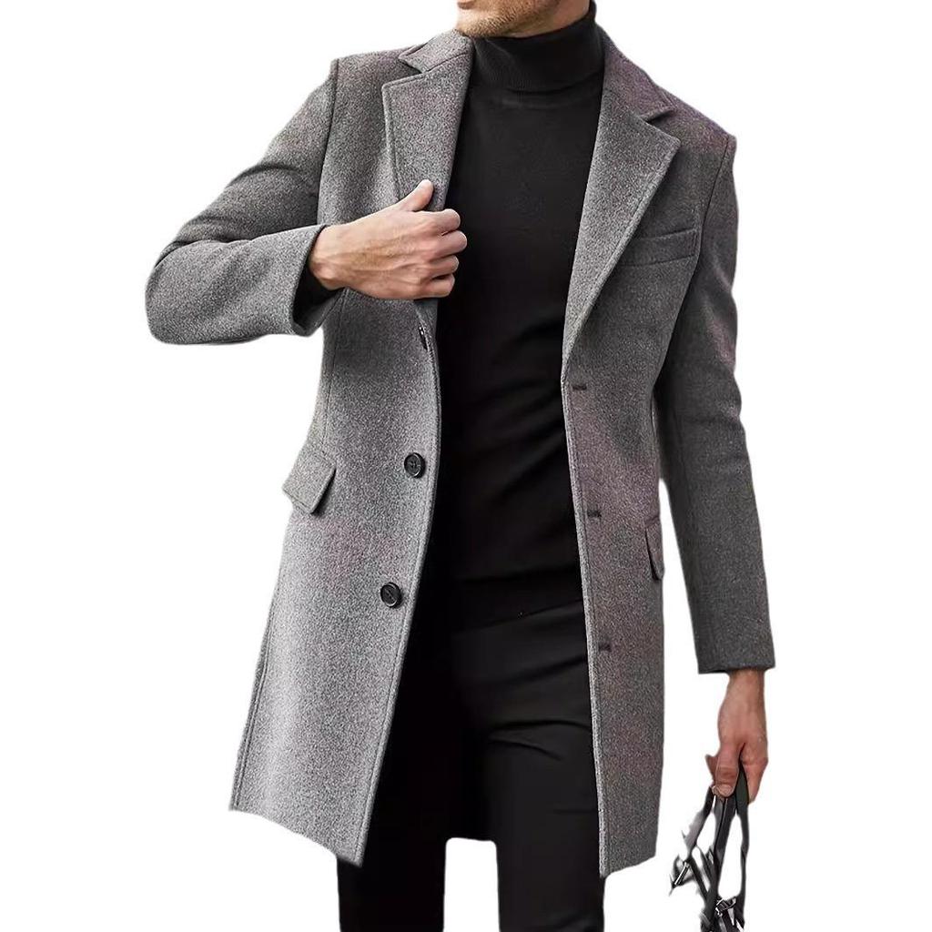 European Size: Upgraded British Style Men's Mid-Length Wool Coat for Autumn/Winter