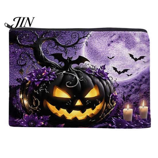 Lightweight Festive Organizer Storage Bag, with Halloween Pattern Print, Smooth Zipper Durable Canvas Wear-resistant Case Organizer, Portable