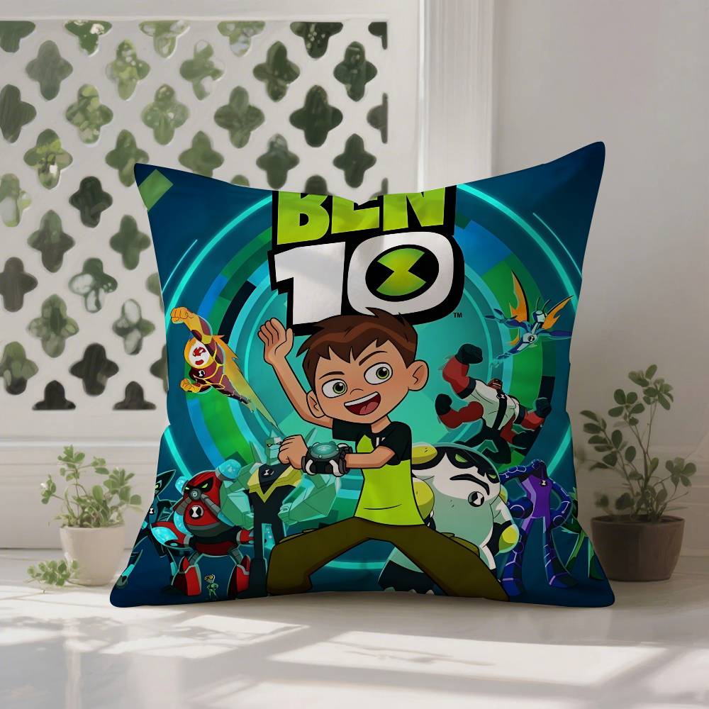 Cartoon B-BenS 10 Pillow Case Anti-dustmite Pillowcase Invisible Zipper Silky Short Plush Sofa Cushion Cover