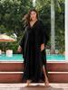 Plus Size Kaftan Blue Black Solid Bohemian Printed Summer Long Beach Dress Women Homewear Outfit Swim Suit Cover Up Loose Caftan