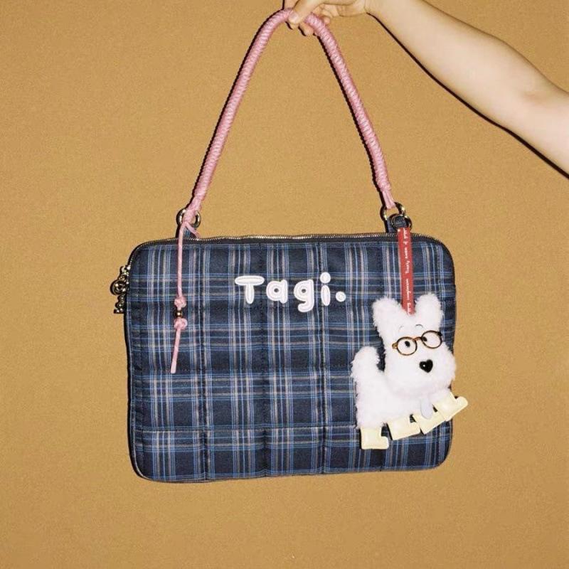 

New Plaid Imagination Denim Drawstring Bag Double Pocket Tassel Large Capacity Bundle Backpack синий