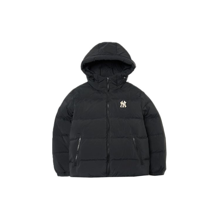 MLB Basic Logo New York Yankees Einfarbige Reißverschluss Leichte Kurzarm Kapuzen Daunenjacke Unisex Jacke Schwarz 3ADJL0616-50BKS XS black