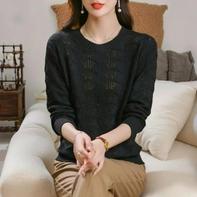 Übergröße Rundhalsbluse Hohl Westernstil Oberbekleidung Temperament Unterteil Dünne Stricksonnenschutzbluse