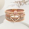 Lady Bracelet Multi-layered Rhinestone Faux Leather Bohemian Style Braided Heart Lightweight Wrist Jewelry Lady Bangle Rope Wristband