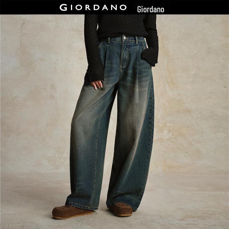 

Giordano Women s Designer Retro Washed Wide-Leg Jeans L
