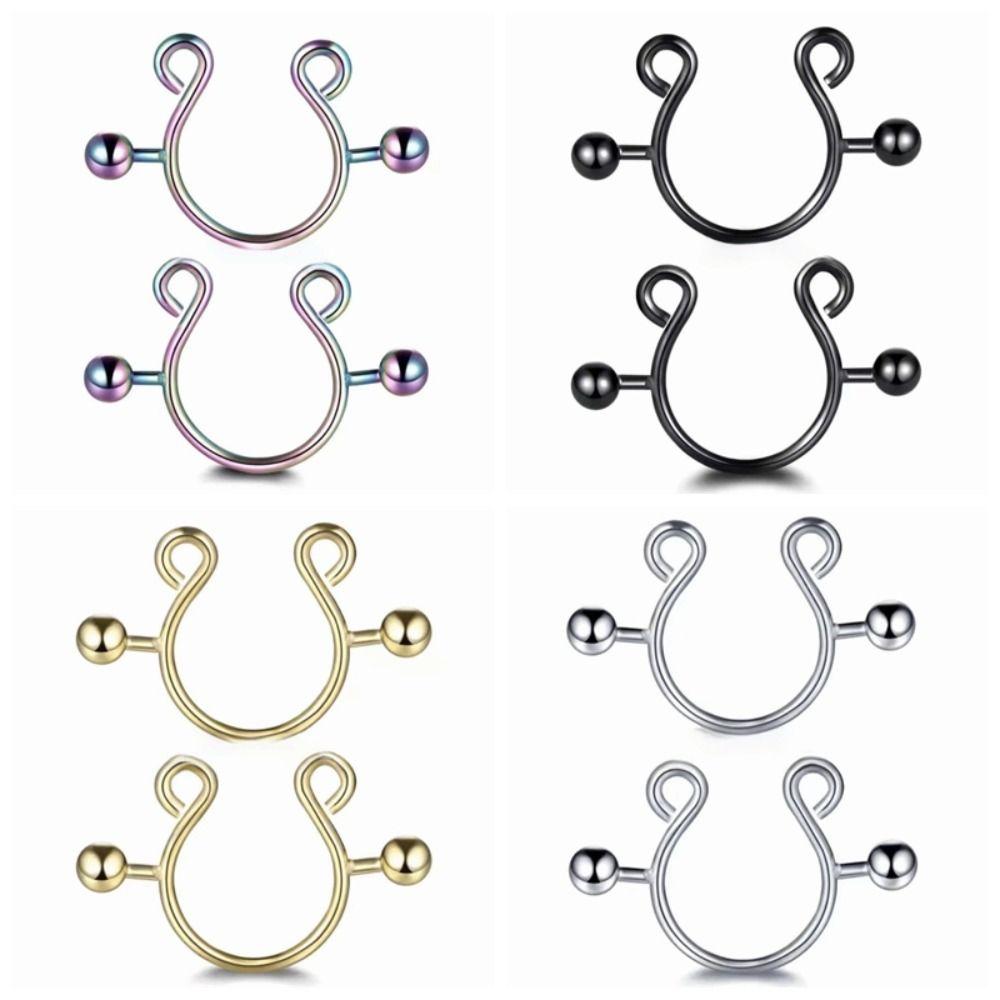 2 stuks/set Stalen Nep Tepel Niet-doorborende Ringen Niet-doorborende Lichaamssieraden Lingerie Matching