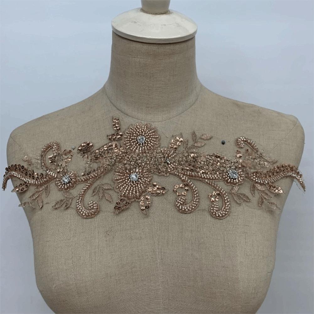 Petală Floră cu Strasuri și Dantelă Patch Broderie Floră cu Strassuri de Sticlă Applique DIY Accesorii Rochie de Seară Rochie de Mireasă