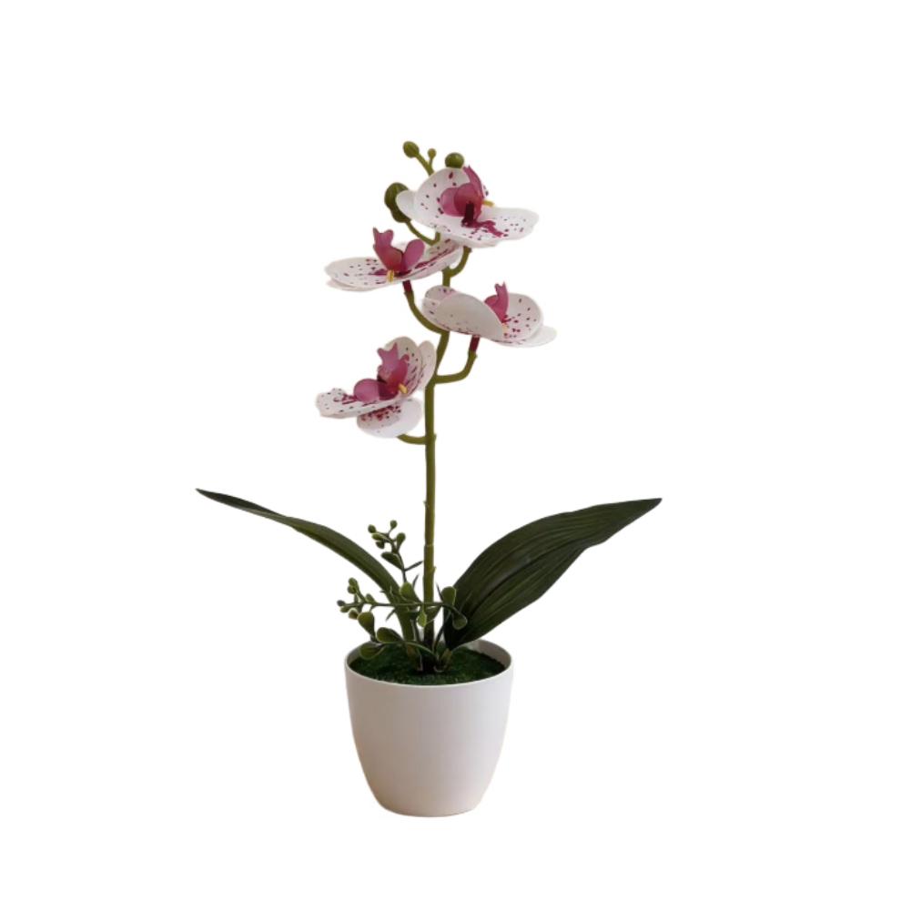 

Phalaenopsis Orchid Simulation in Round Pot for Living Room Hallway Bathroom and Office Decor with Consistent Visual Appeal