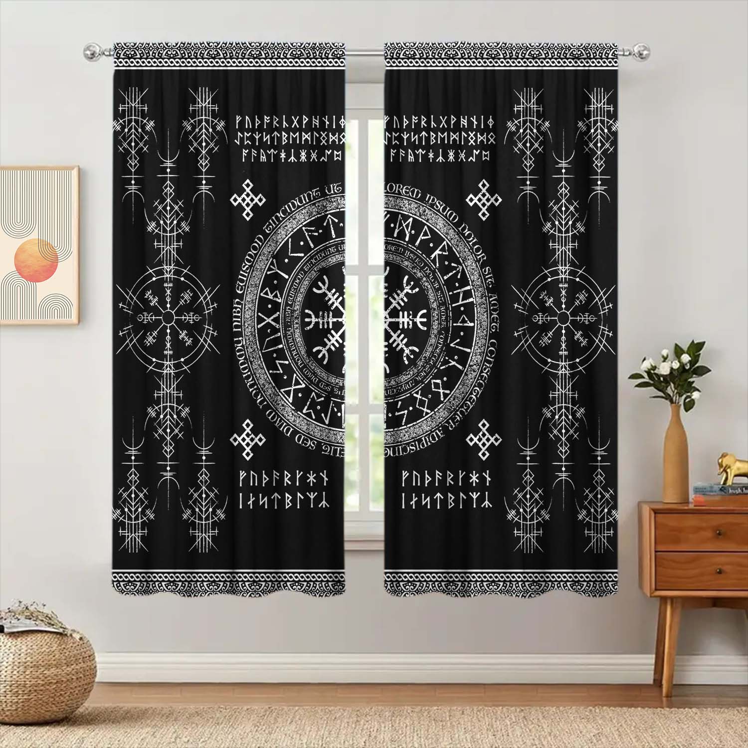

Panels Array Symbol Divination Design Curtains Heat Insulating Suitable Decorating Various Rooms Curtain Polyester W100*H70(CM)-Hooks&2PCS