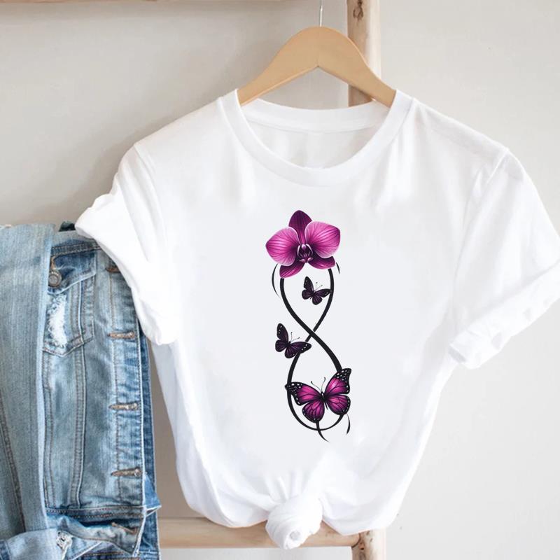 (Asian Size) T Shirt Fashion Women sweet watercolor butterfly trend Clothing Casual Top Short Sleeve Tee Print Lady Female Graphic T-shirts