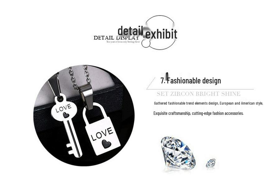 Qixi Festival Valentine's Day Couple Love Lock Key Pendant Necklace