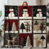 Cozy Christmas Quilt Art Printed Throw Blanket - Soft Flannel Fabric with Festive Snowmen, Reindeer & Plaid Design - All-Season