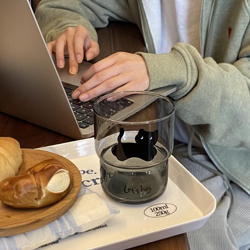 Niche Homemade Black Cat Tempered Glass Cup, Han Nai High Temperature Water Cup Gift, Can Be Stacked Cold Drink Cup