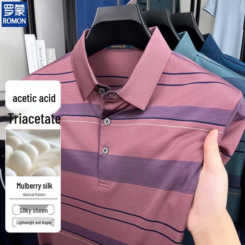 ROMON Men s Premium Acetate Silk Short-Sleeve Polo Shirt L